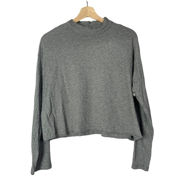 Aerie Light Gray Mock Neck Long Sleeve Cropped T-Shirt S - Picture 2 of 6